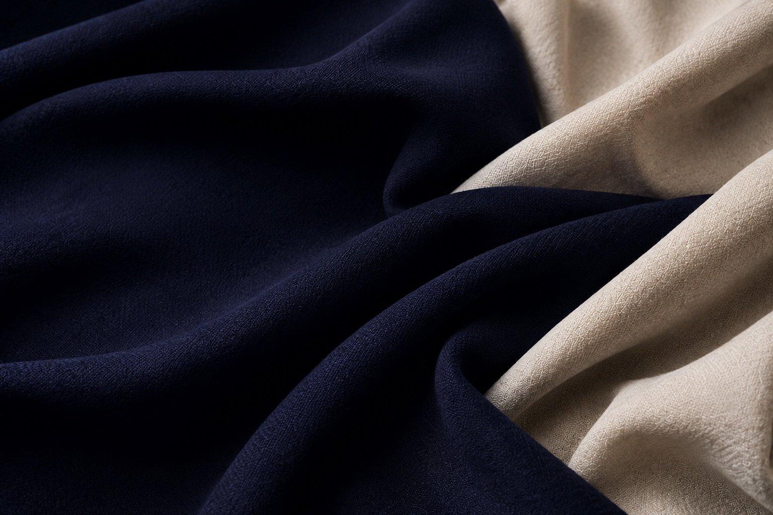 Navy and ivory fabric laid in soft folds